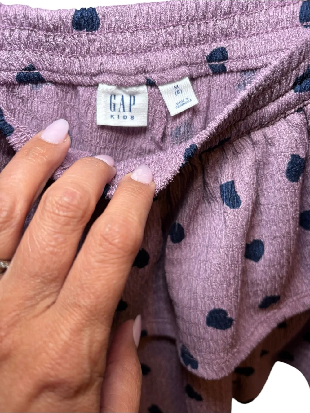 GAP Lavender Pink Tiered Mini Skirt with Navy Heart Print